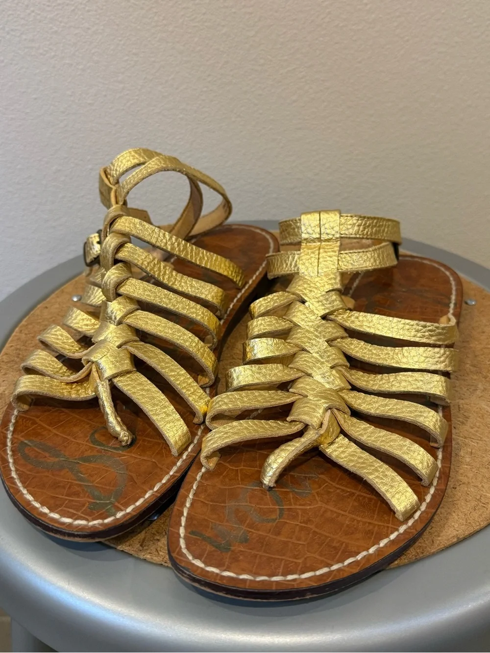Sam Edelman Gold Greco Leather Gladiator Sandals